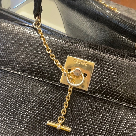 ❌SOLD❌Vintage CELINE lizard Kelly hand bag black gold - Picture 4 of 14